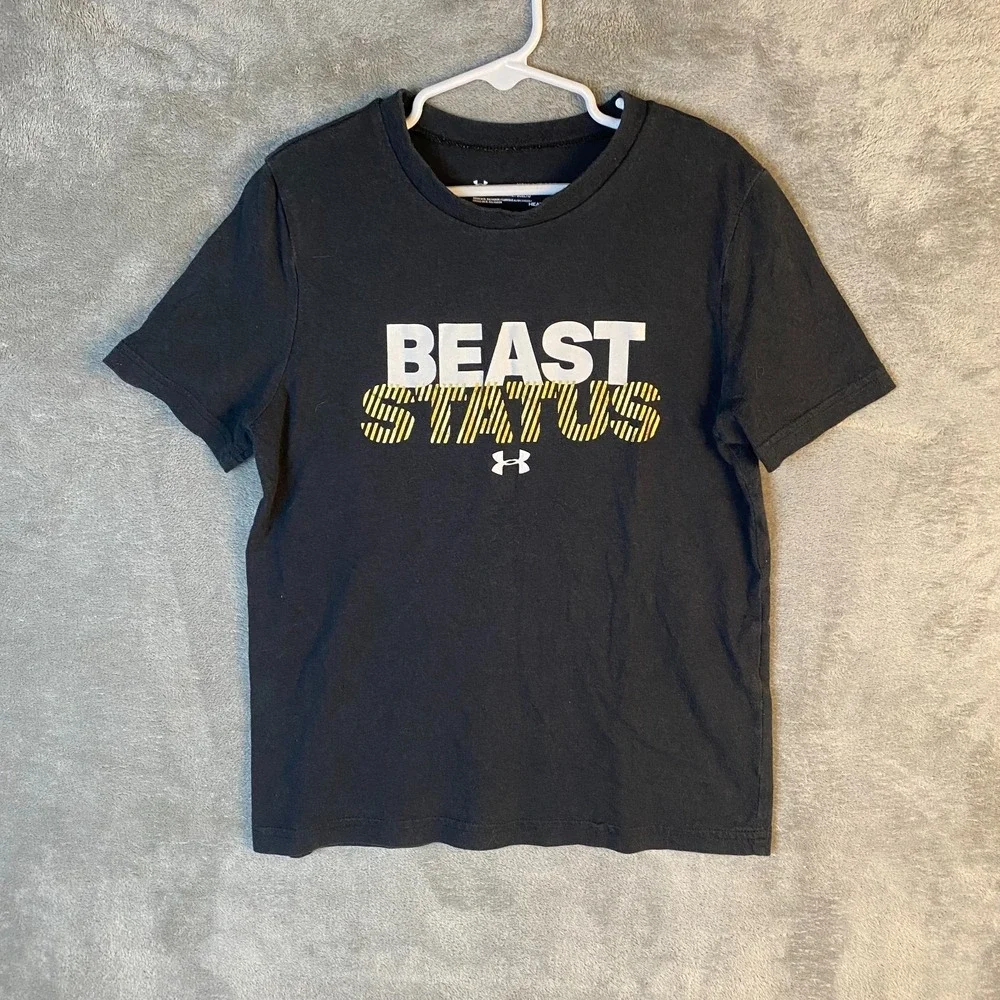 Under Armour Boys Youth Small Beast Status HeatGear Black Shirt YSM